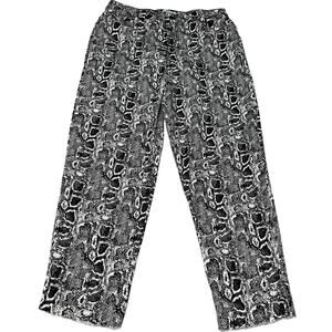 NA-KD Women Cropped Pants 42 US 12 Black and White Cotton Snake Print Raw Hem